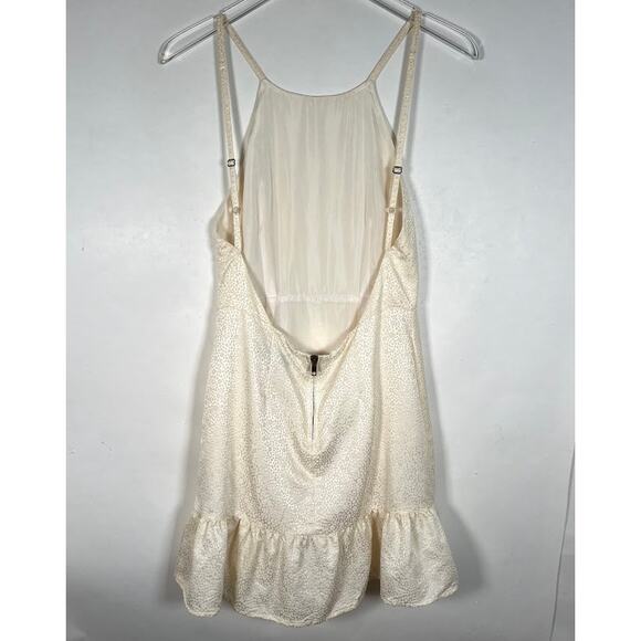 Stone Cold Fox Jacquard Pistol Backless Mini Dress 2 M/L White Satin Ruffle Hem - Picture 5 of 9
